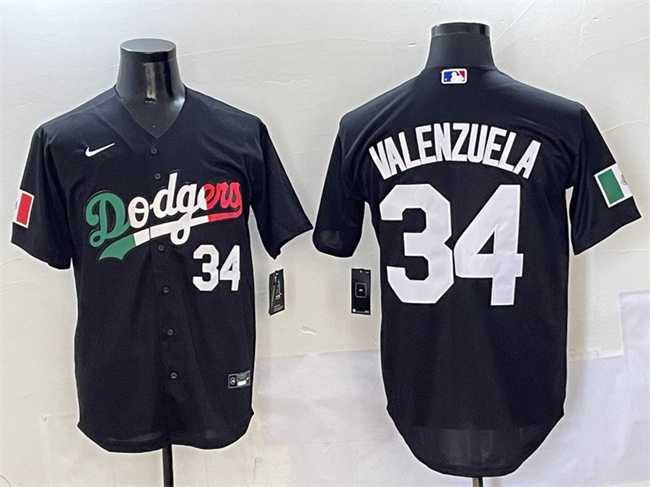 Men%27s Los Angeles Dodgers #34 Fernando Valenzuela Black Mexico Flag Cool Base Stitched Jersey